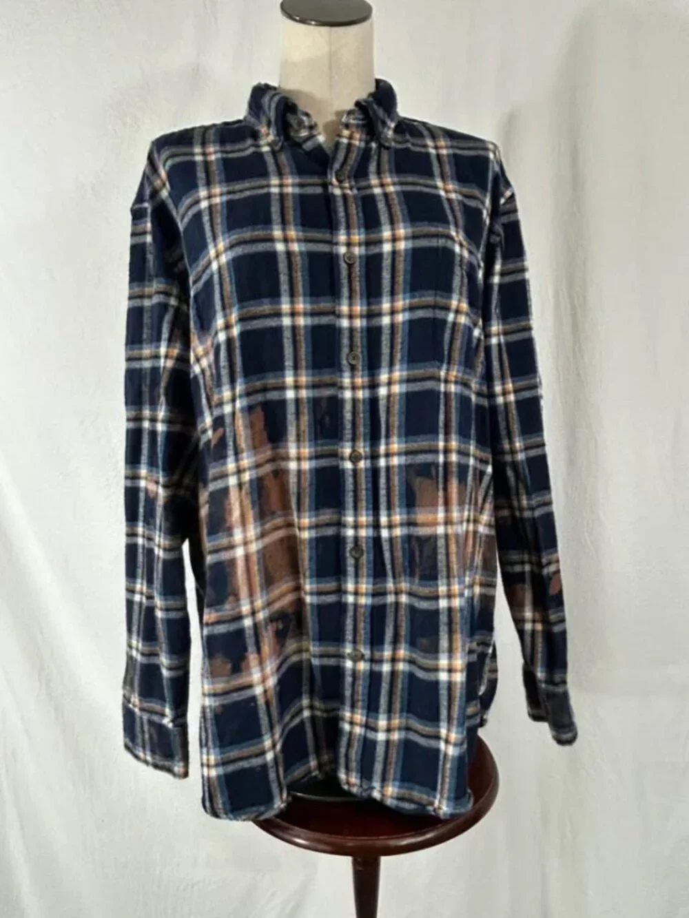 Patriotic Flannel Women’s Button up shirt 4th of July Upcycled American Flag - Picture 5 of 6